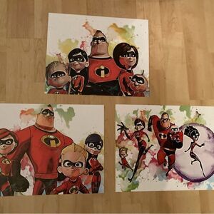 NEW Set of 3 Incredibles Family Prints Watercolor, Nursery Wall Poster 8x10”